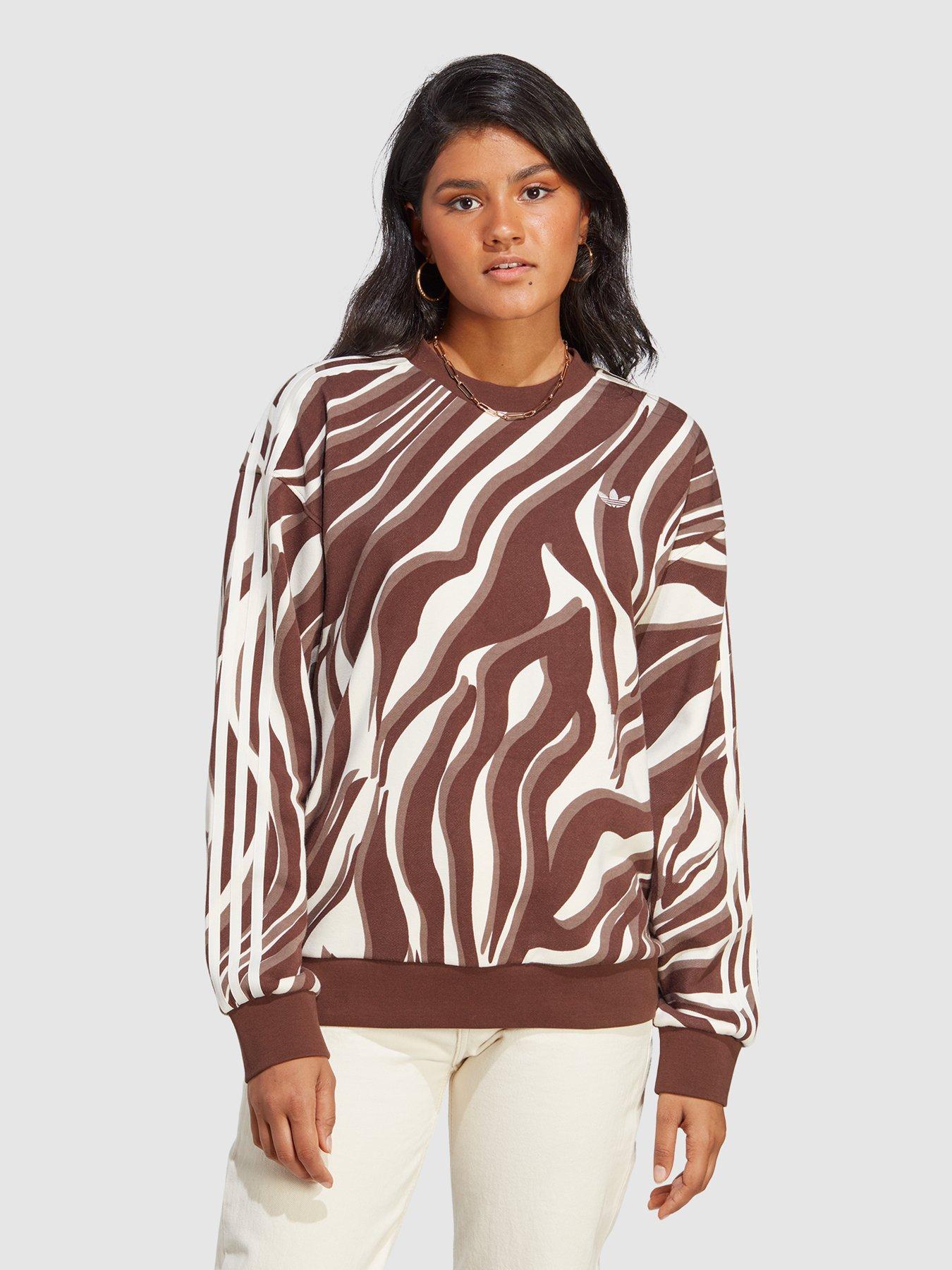 adidas Originals All Over Print Sweatshirt - Brown, Brown, Size Xs, Women