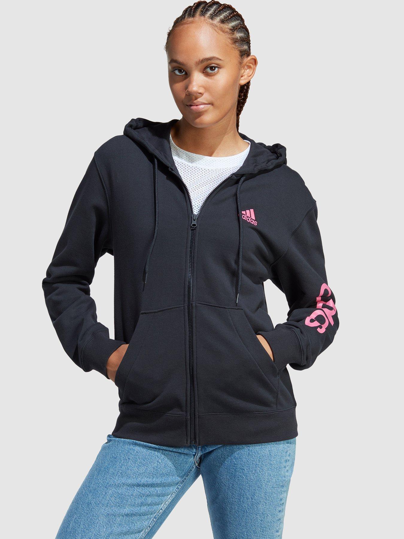 adidas Sportswear Essentials Sports Track Top Hoodie - Black/Pink |  very.co.uk