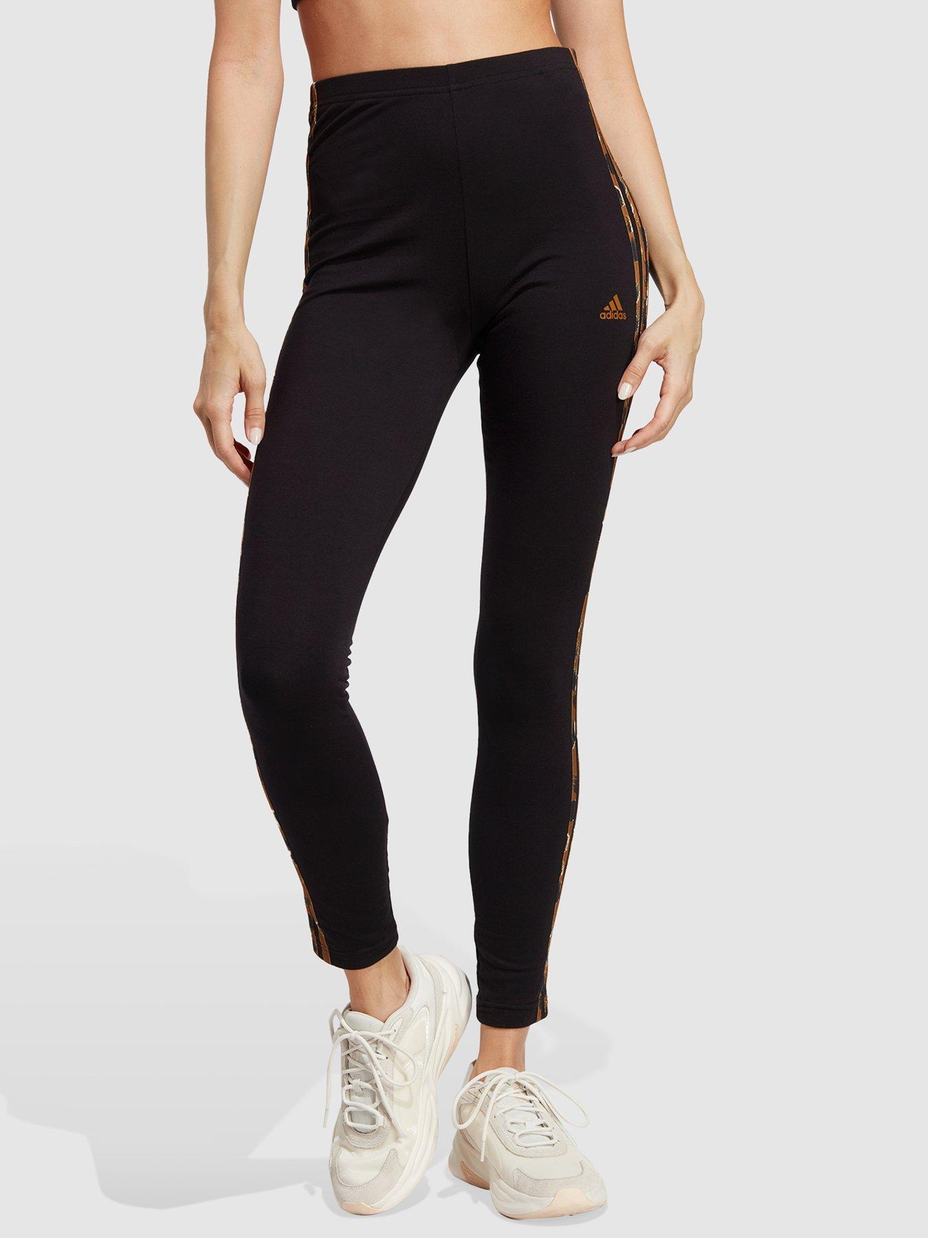 Adidas Training Leggings With Insert Detail In Black Leopard Print