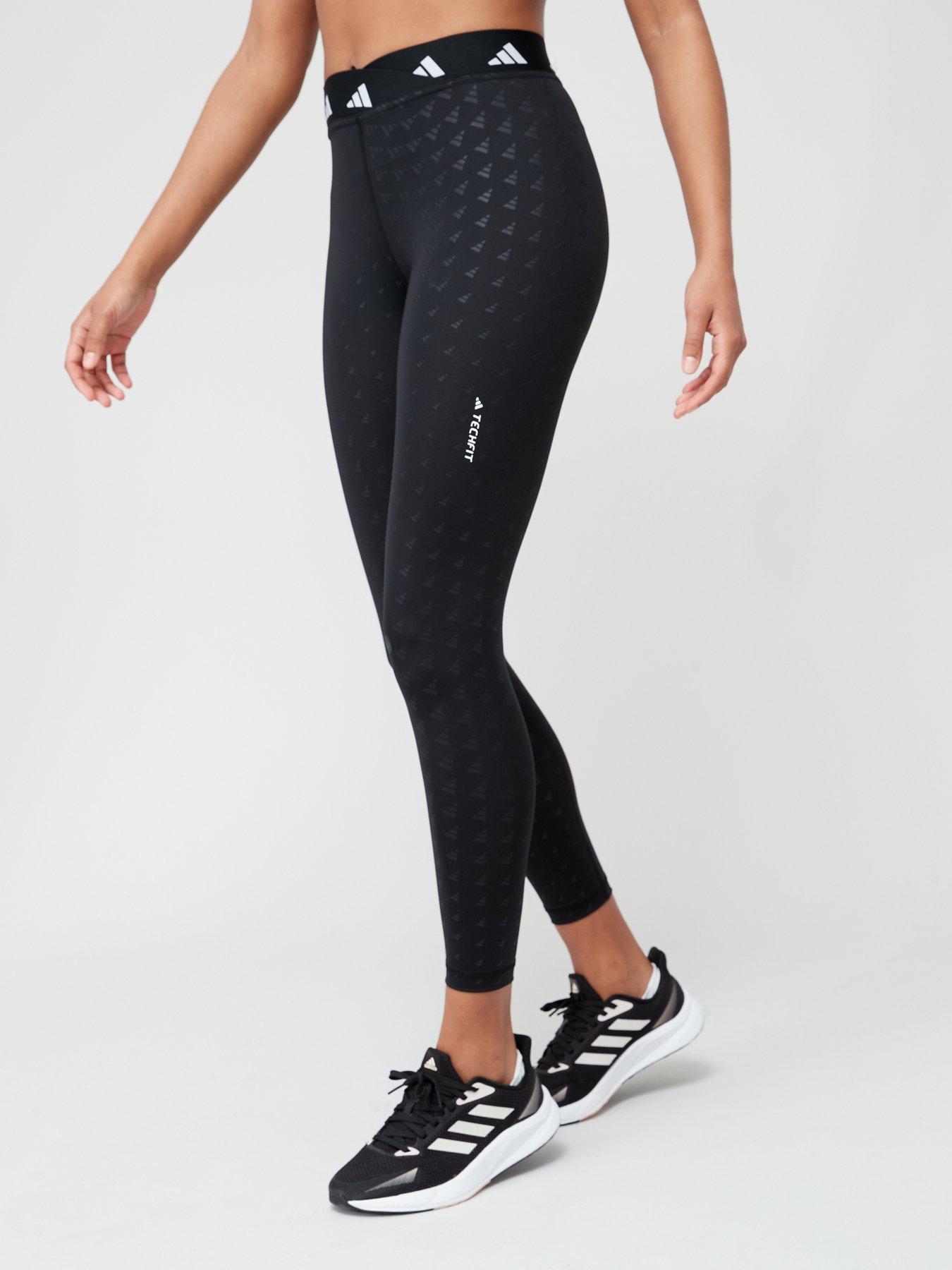 Techfit printed cropped sports leggings, black, Adidas Performance