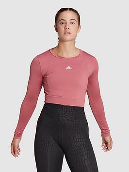 Adidas Knit Designed2Move Training Workout Long Sleeve T-Shirt - Pink