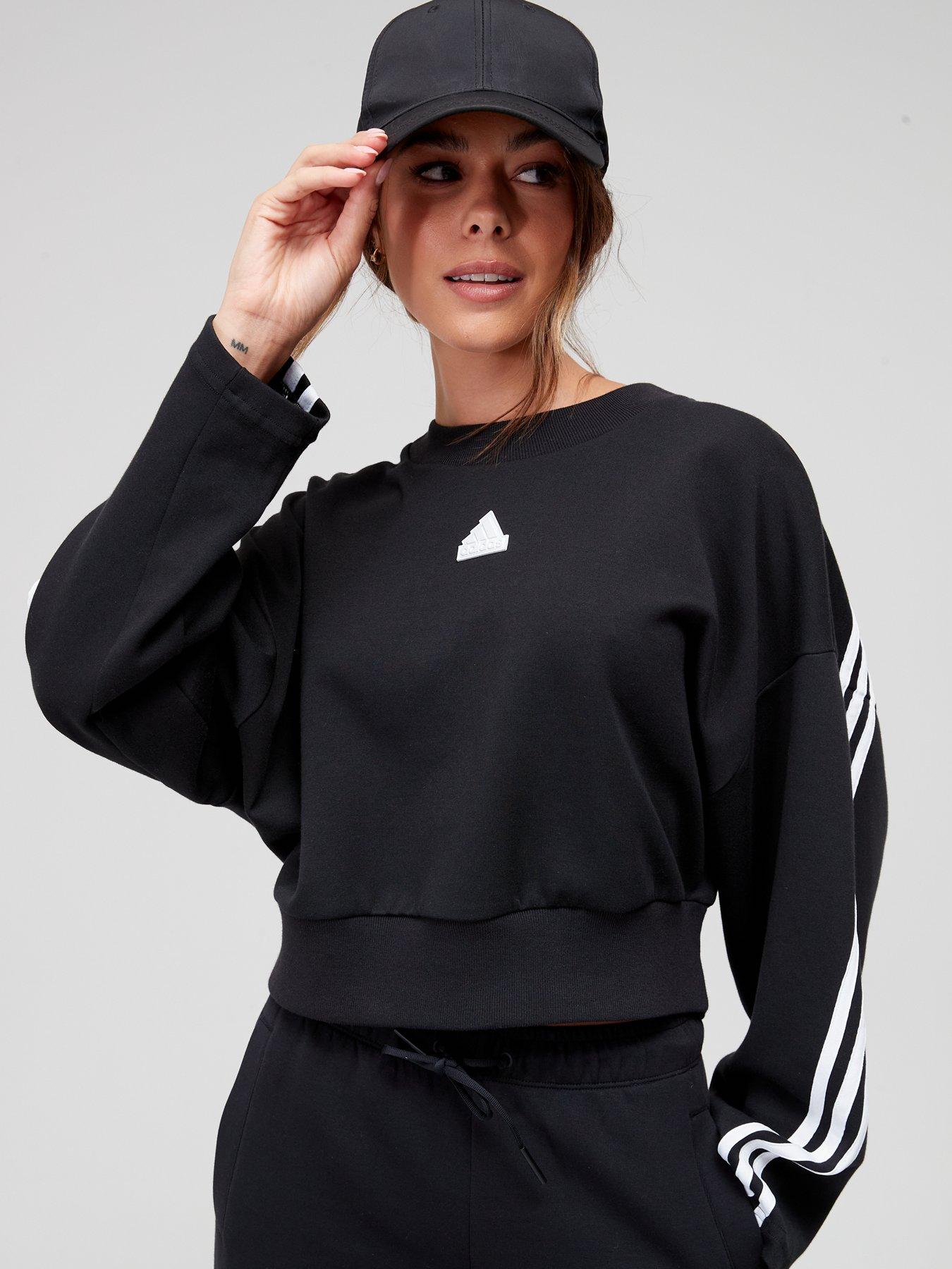 Adidas black 3 hot sale stripe sweatshirt