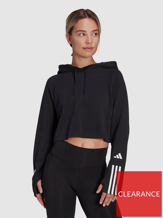 front image of adidas-train-essentials-hooded-track-top-blackwhite