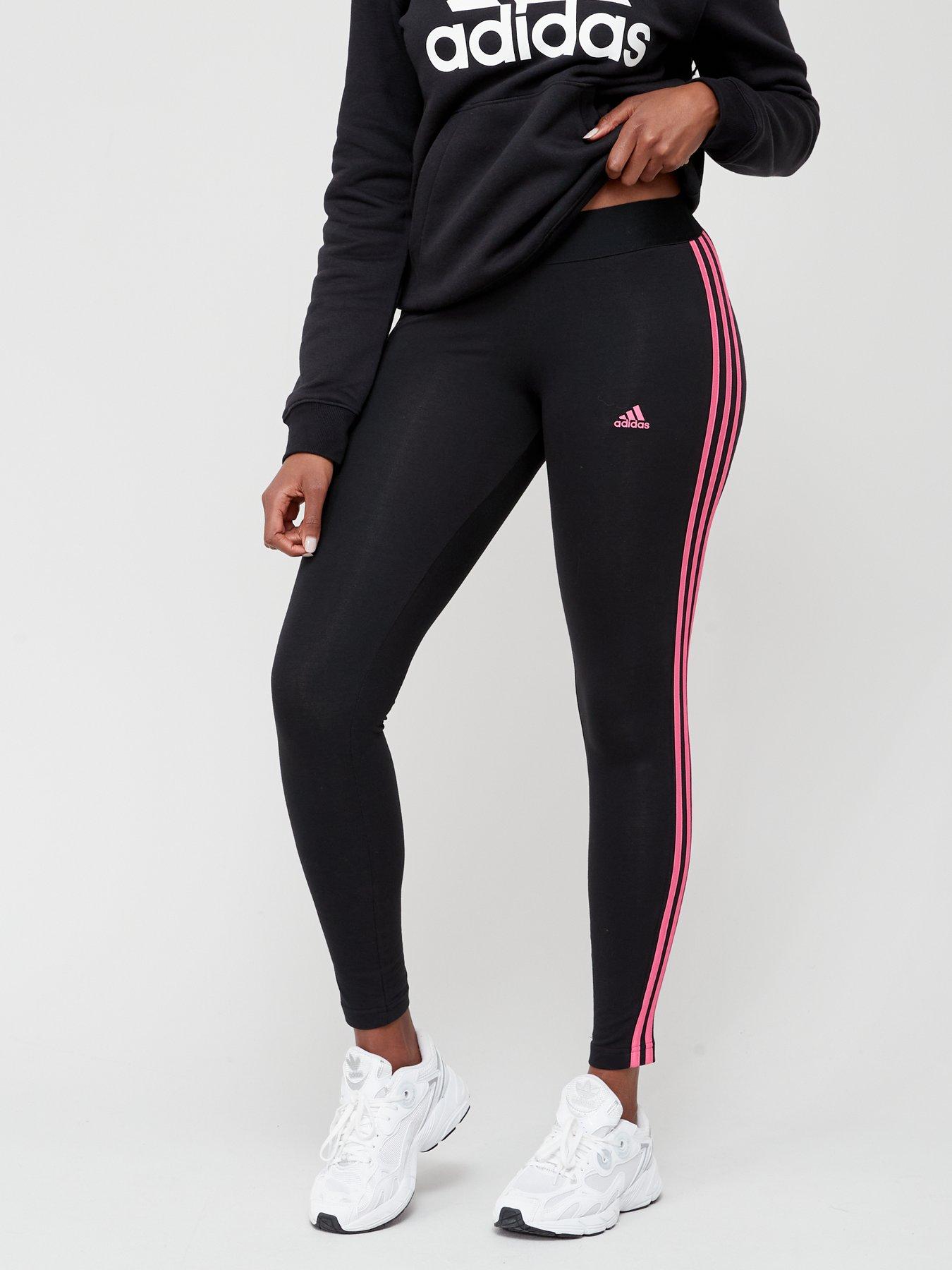 undefined Womens 3 Stripe Leggings - Black/Pink