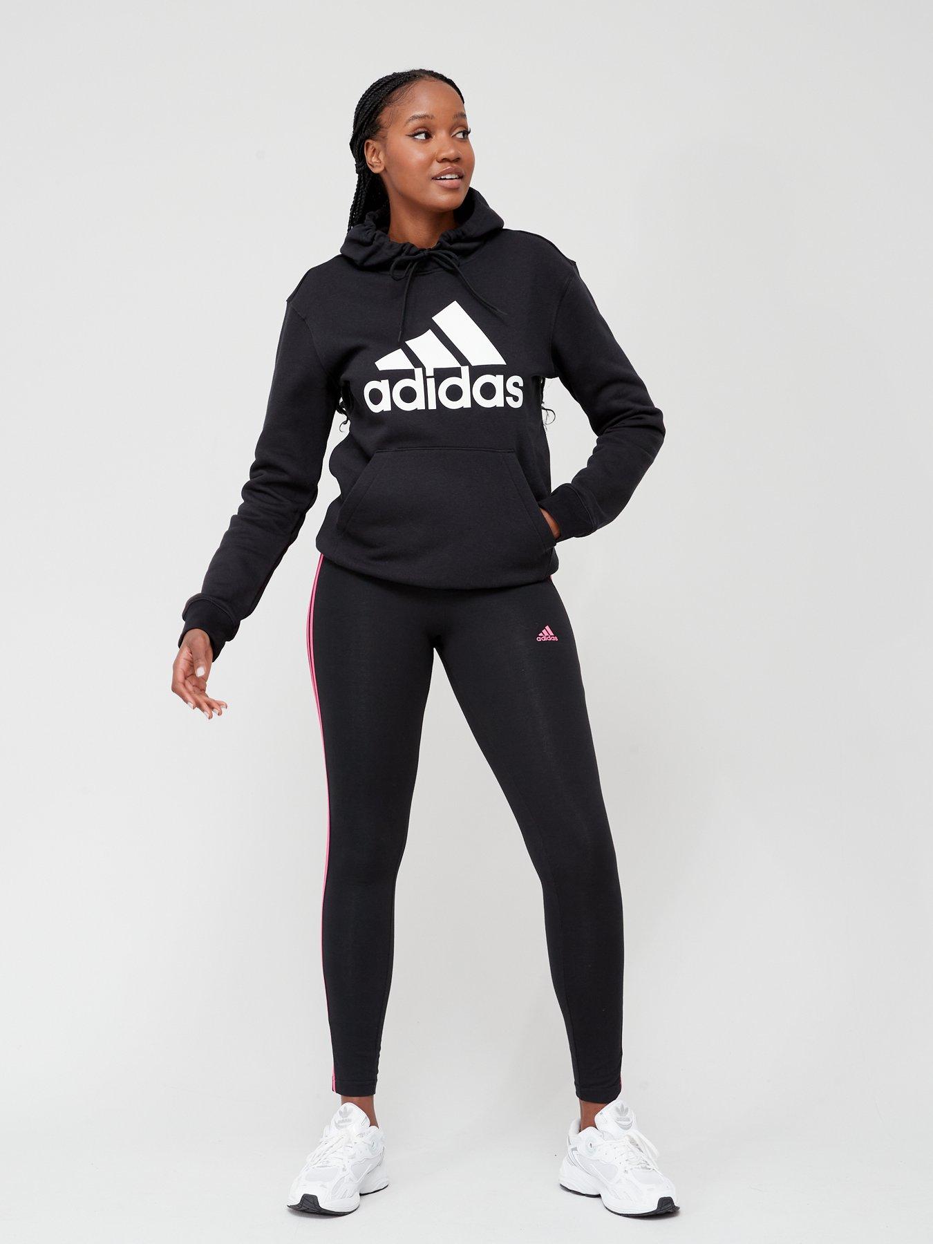 Adidas training three stripe leggings in dark outlet pink