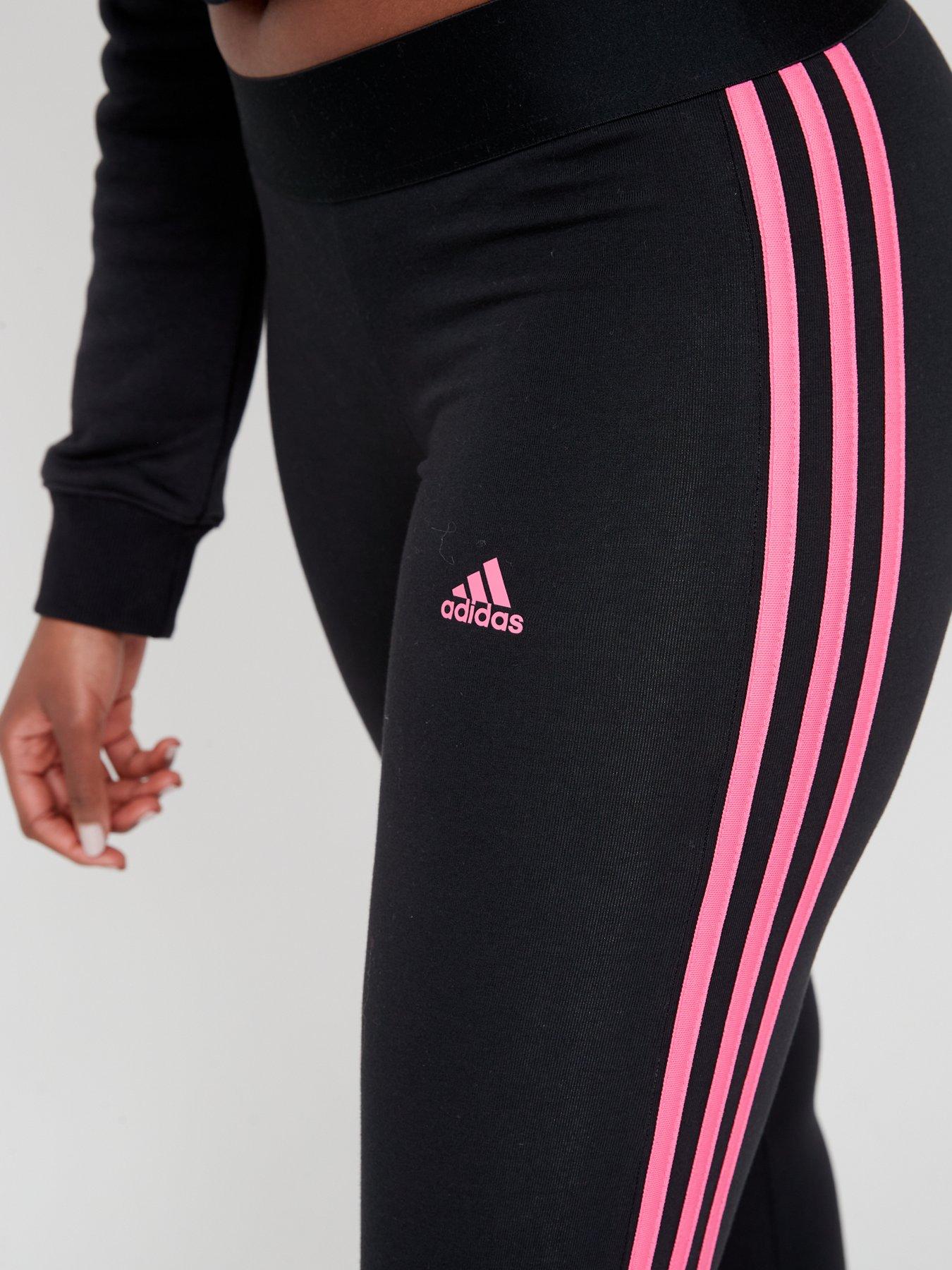 adidas Sportswear Womens 3 Stripe Leggings Black Pink Very