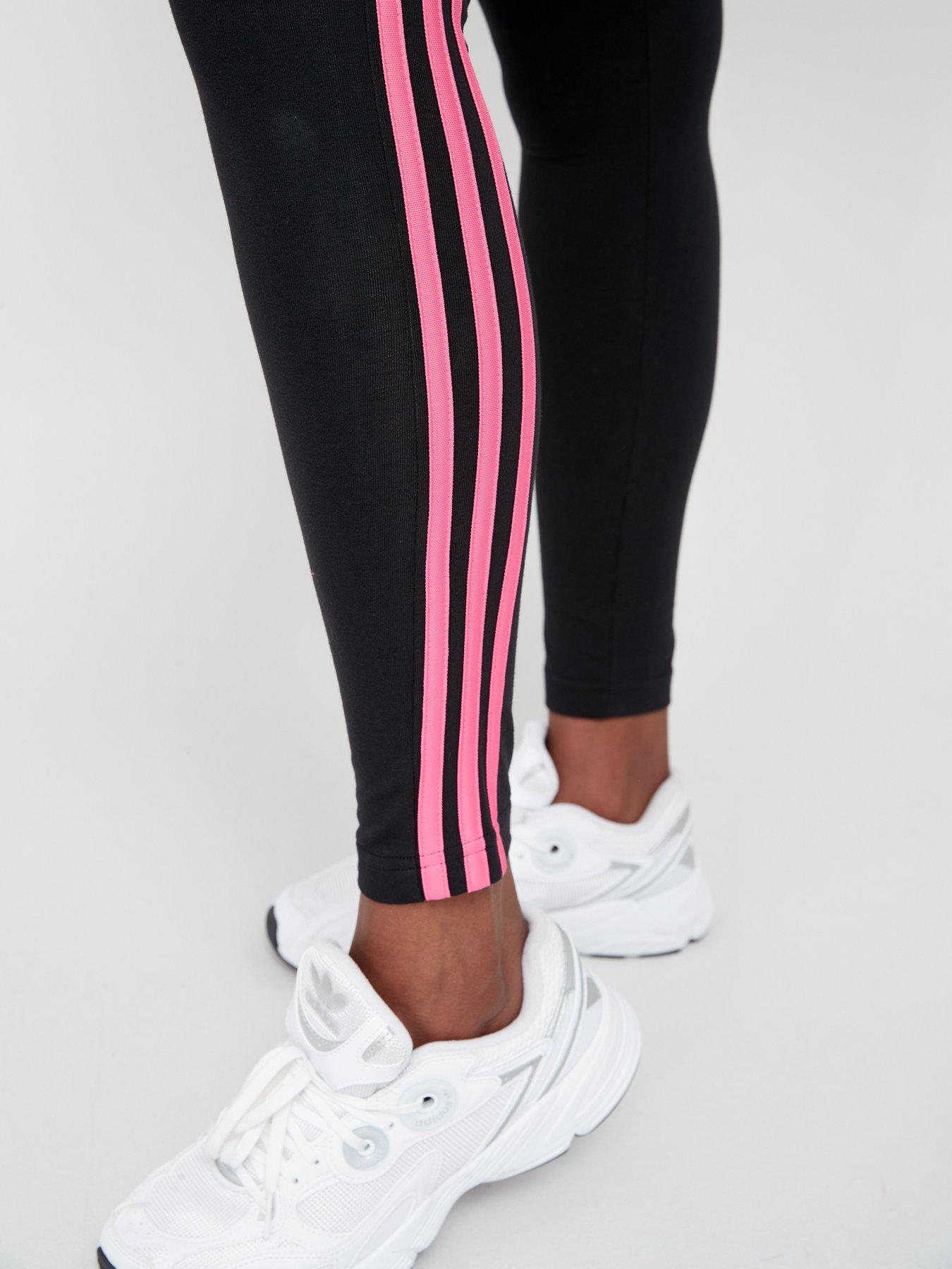 adidas Sportswear Womens 3 Stripe Leggings Black Pink Very