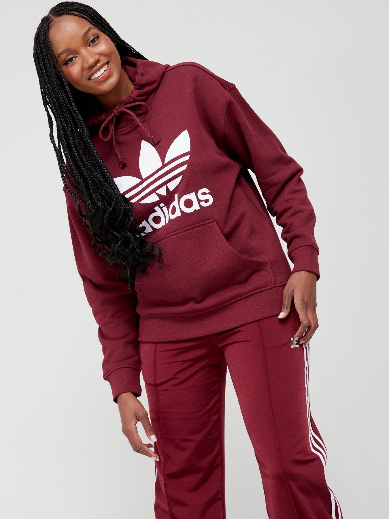 Adidas trefoil shop hoodie burgundy