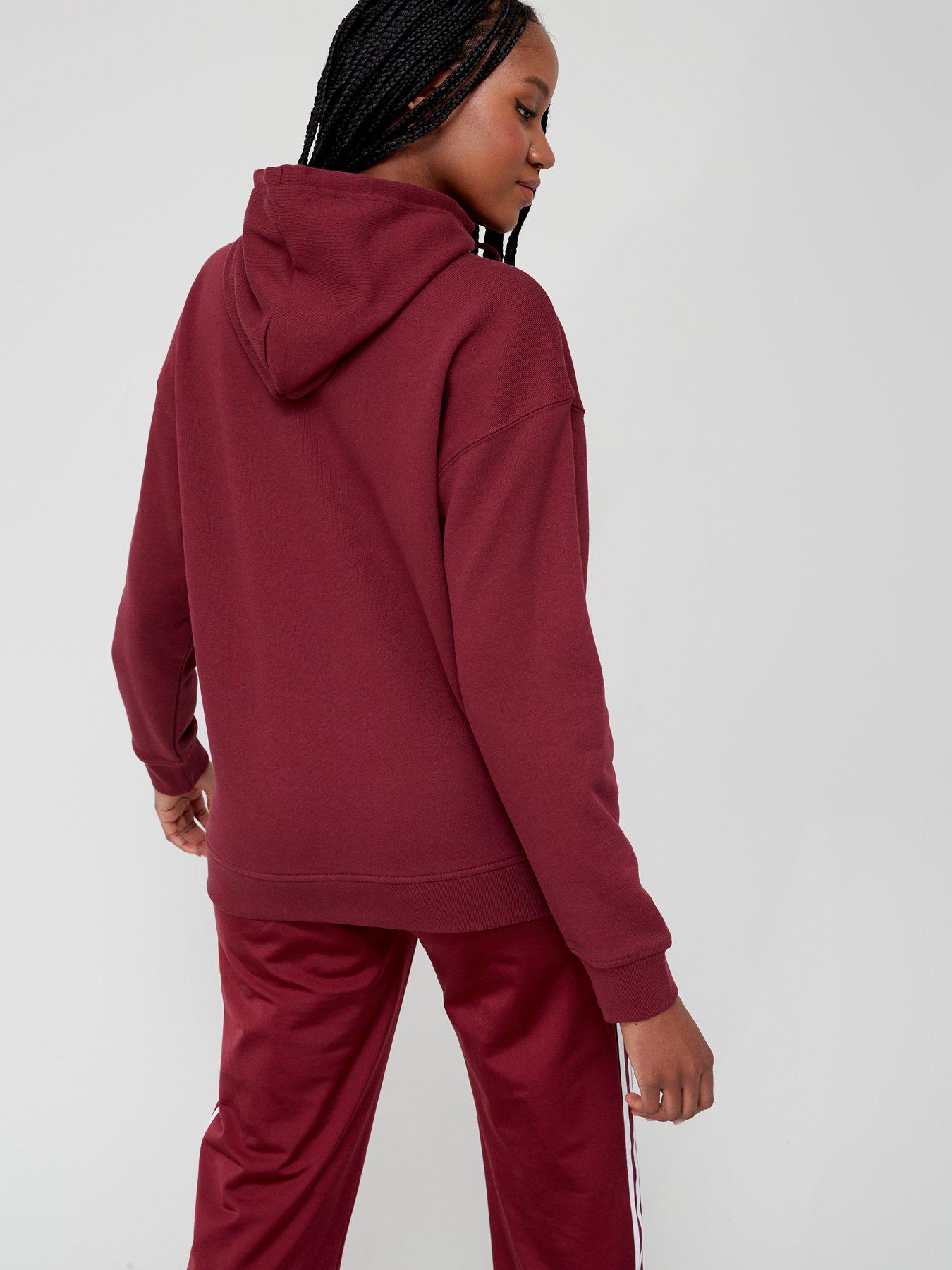 Adidas women's trefoil hot sale hoodie burgundy