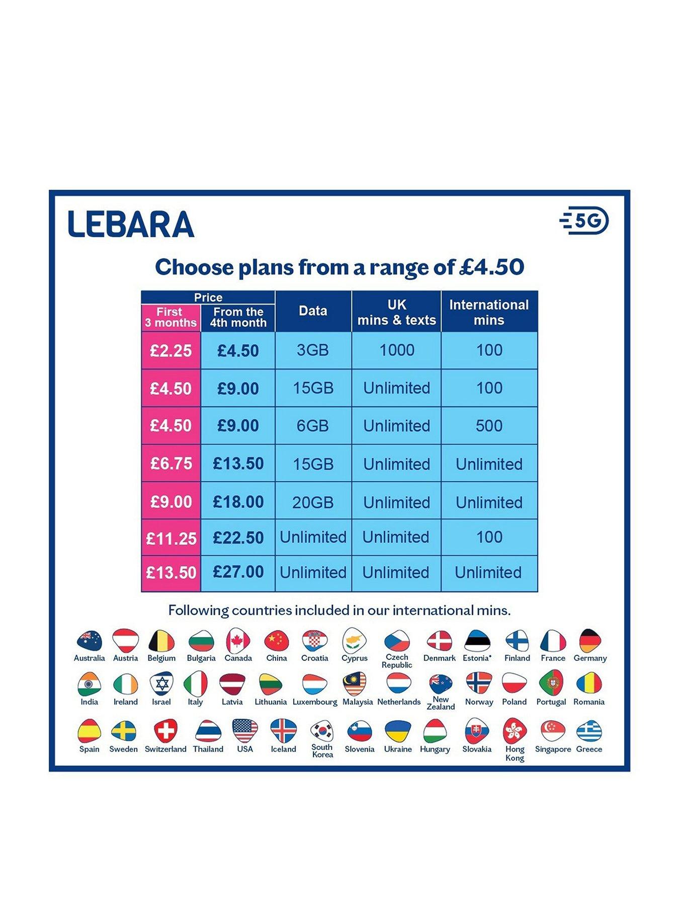 minutes Unlimited Lebara Only SIM international months with minutes, texts Data, 12 100