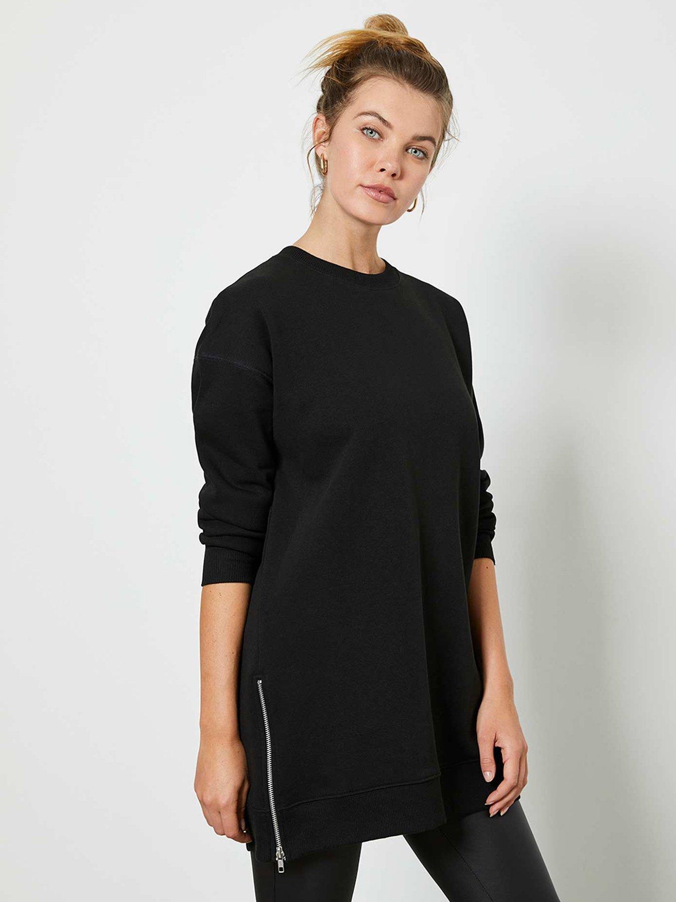 Mint Velvet Black Longline Zip Sweat