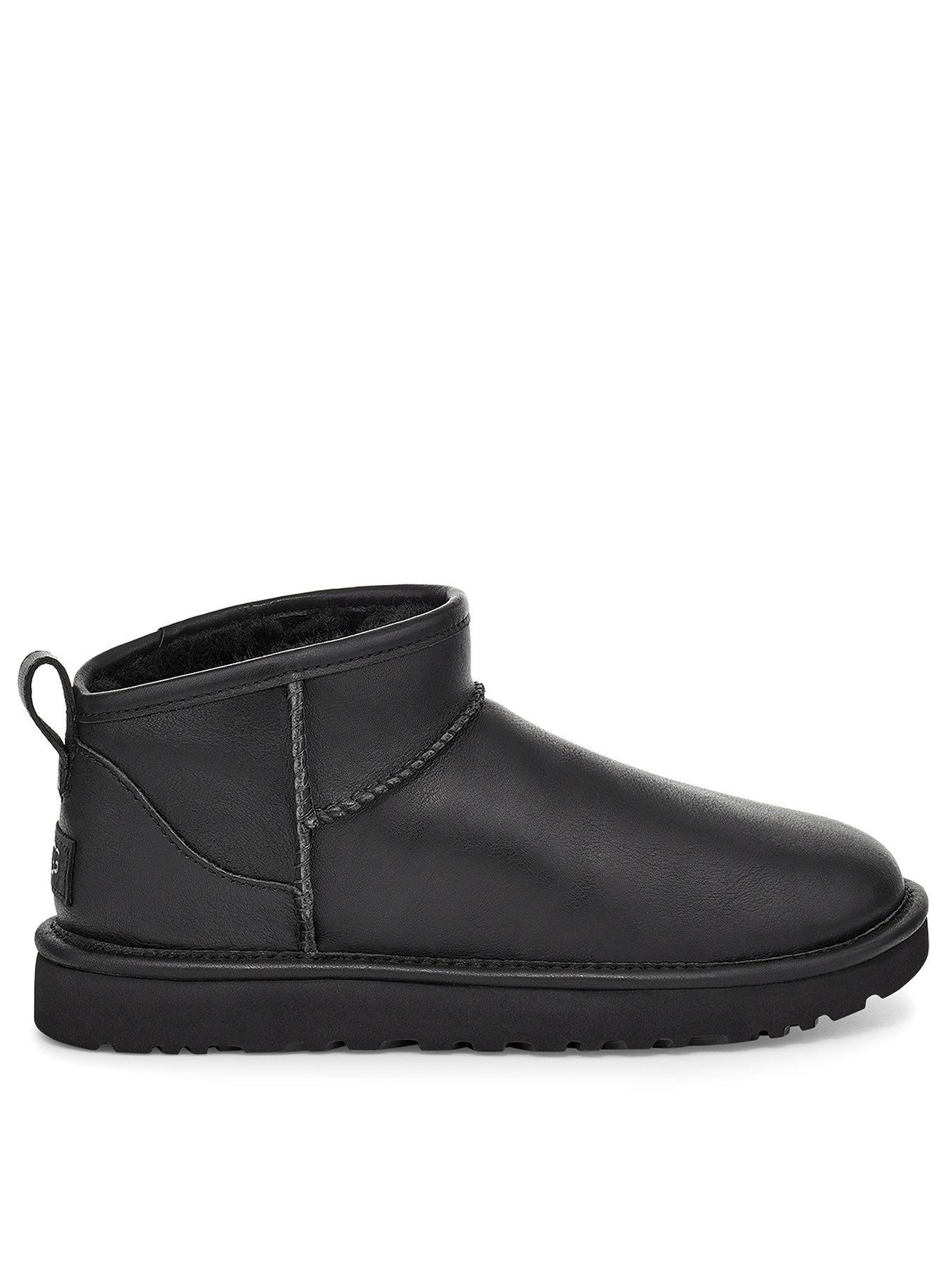 UGG Classic Ultra Mini Leather Ankle Boots - Black