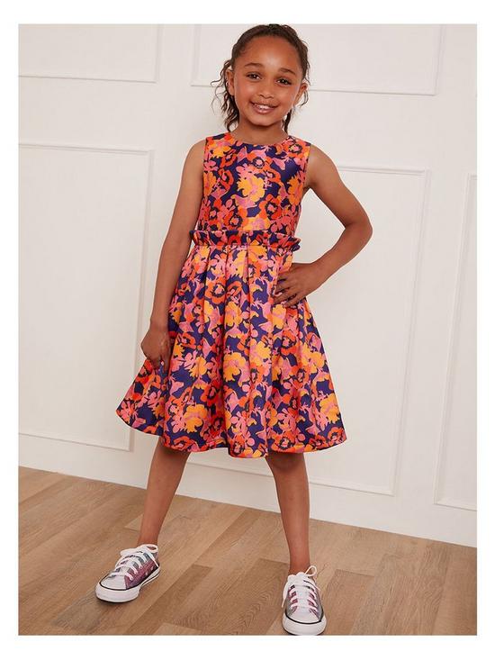 Chi Chi London Girls Floral Abstract Midi Dress - Navy | very.co.uk