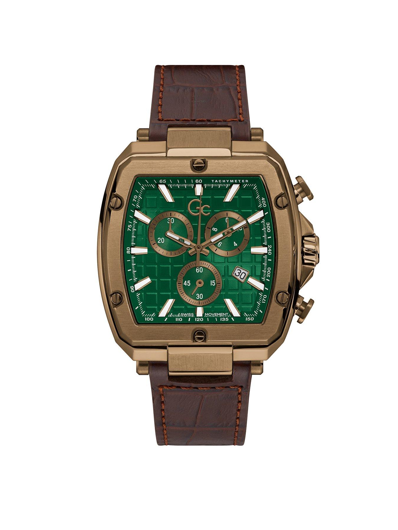 Image 1 of 6 of Gc Spirit Tonneau Genuine Leather Mens Swiss Watch