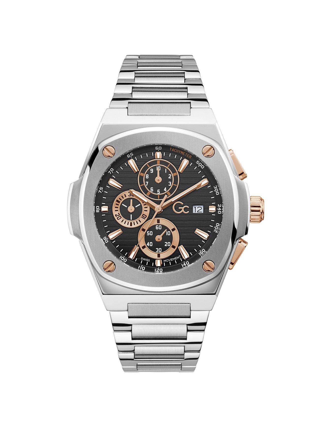 Product photograph of Gc Coussin Shape Stainless Steel Men S Swiss Watch from very.co.uk