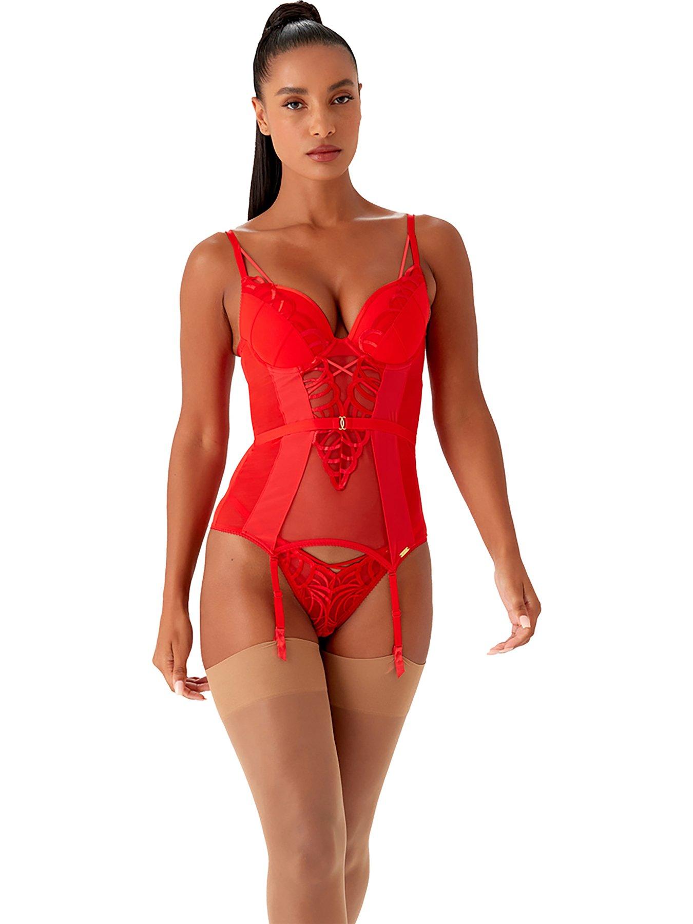 Women's Entice Diamante Strap Corset in Black or Red (£5.40 with