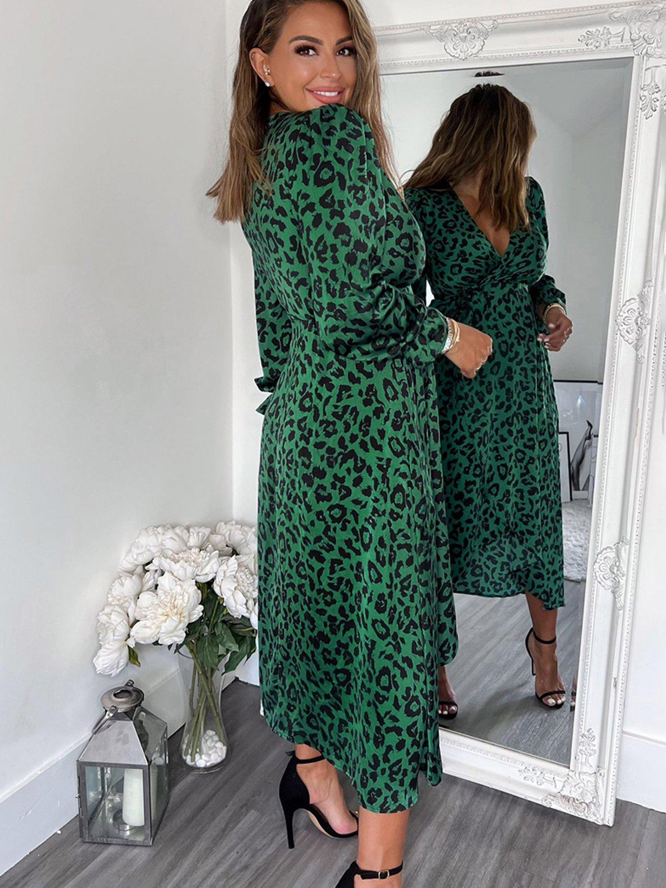 AX Paris Green Leopard Wrap Midi Dress | very.co.uk