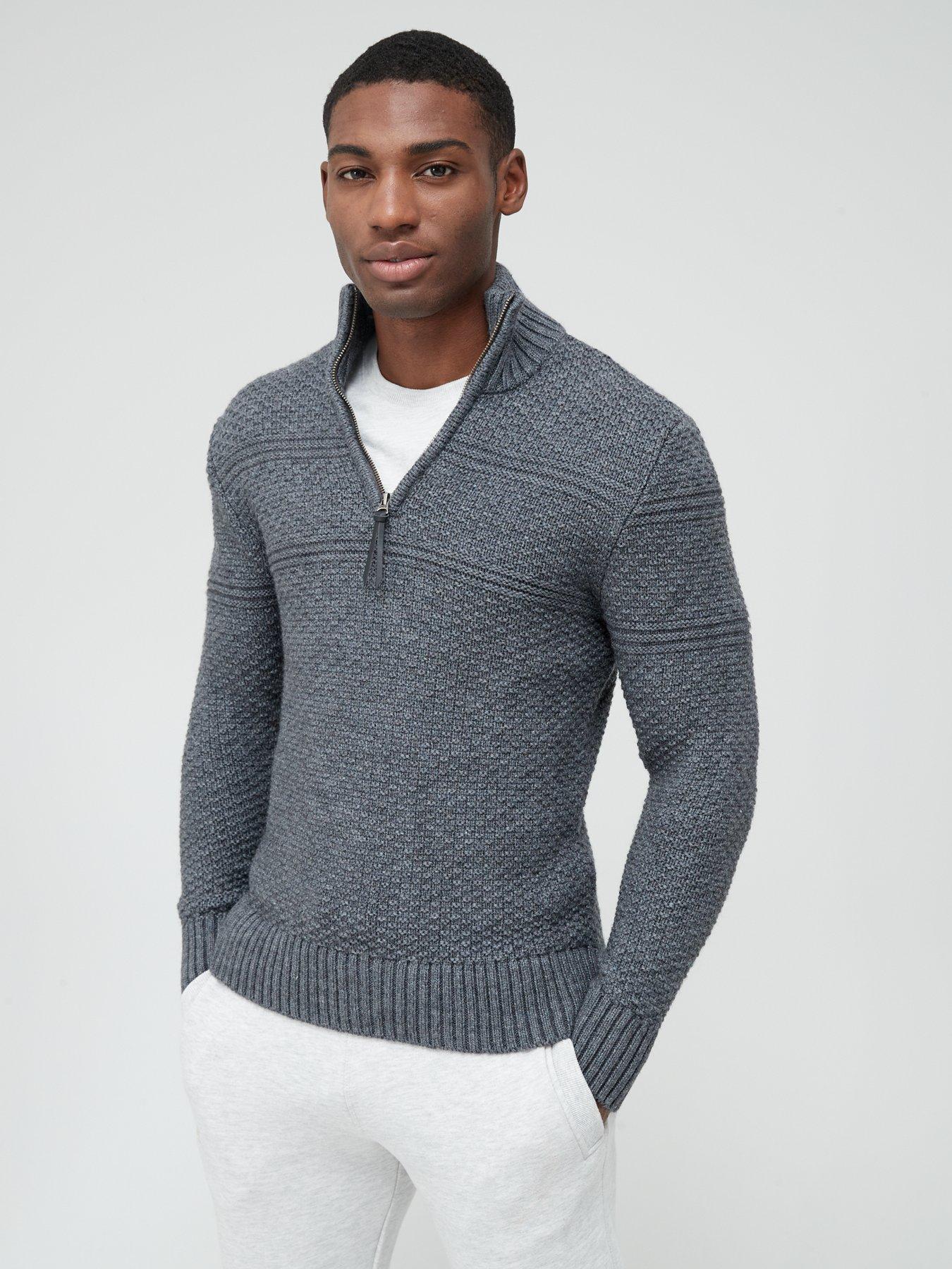 Superdry Jacob Henley Cable 1/4 Zip Jumper - Grey | very.co.uk