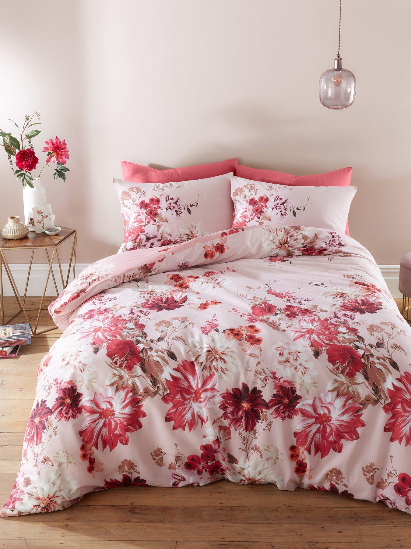 Product photograph of Bianca Fine Linens Briony Floral Garden 100 Cotton Duvet Cover Set - Pink from very.co.uk