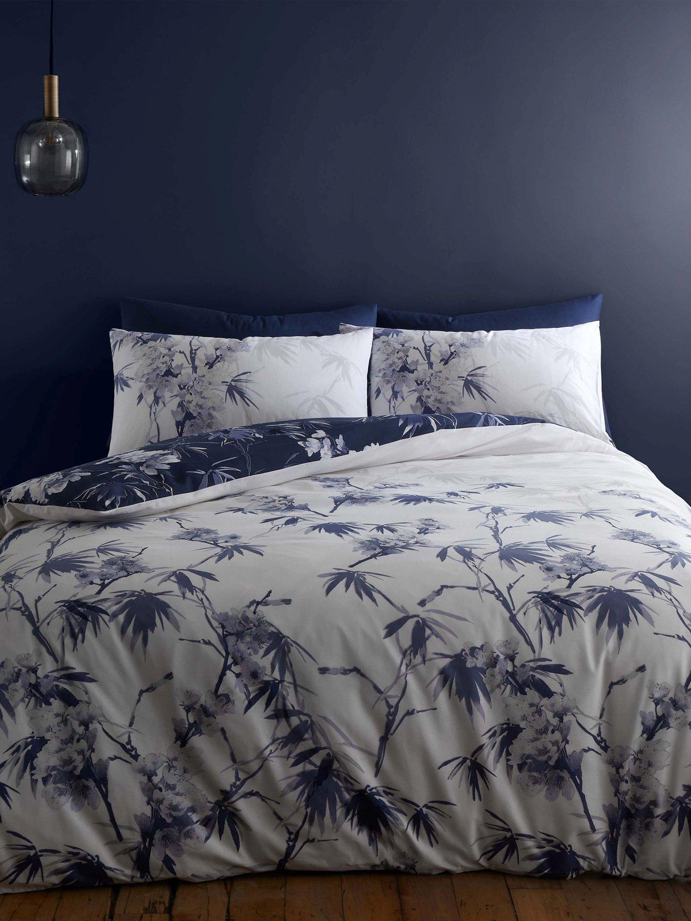 Product photograph of Bianca Fine Linens Kyoto Leaf 100 Cotton Reversible Duvet Cover Set from very.co.uk