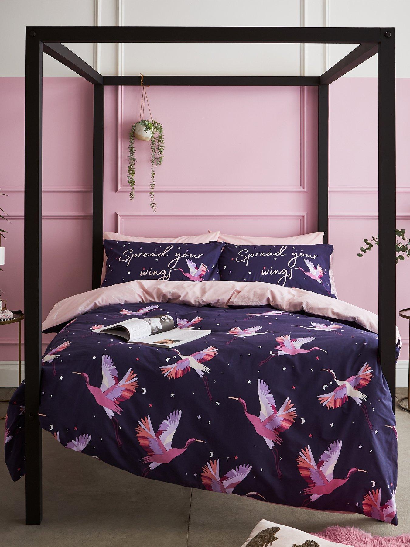 Product photograph of Sassy B Cosmic Cranes Reversible Duvet Cover Set - Navy from very.co.uk