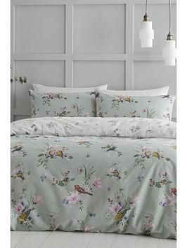 Product photograph of Catherine Lansfield Songbird Reversible Duvet Cover Set Sage Green - Db from very.co.uk