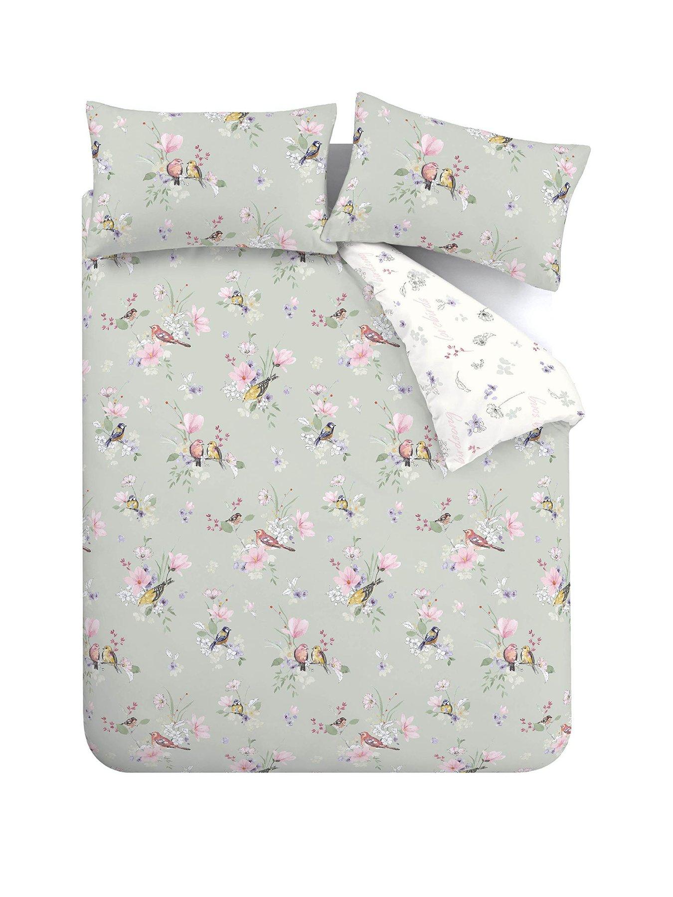Catherine Lansfield Green Meadowsweet Floral Reversible Duvet Cover Set