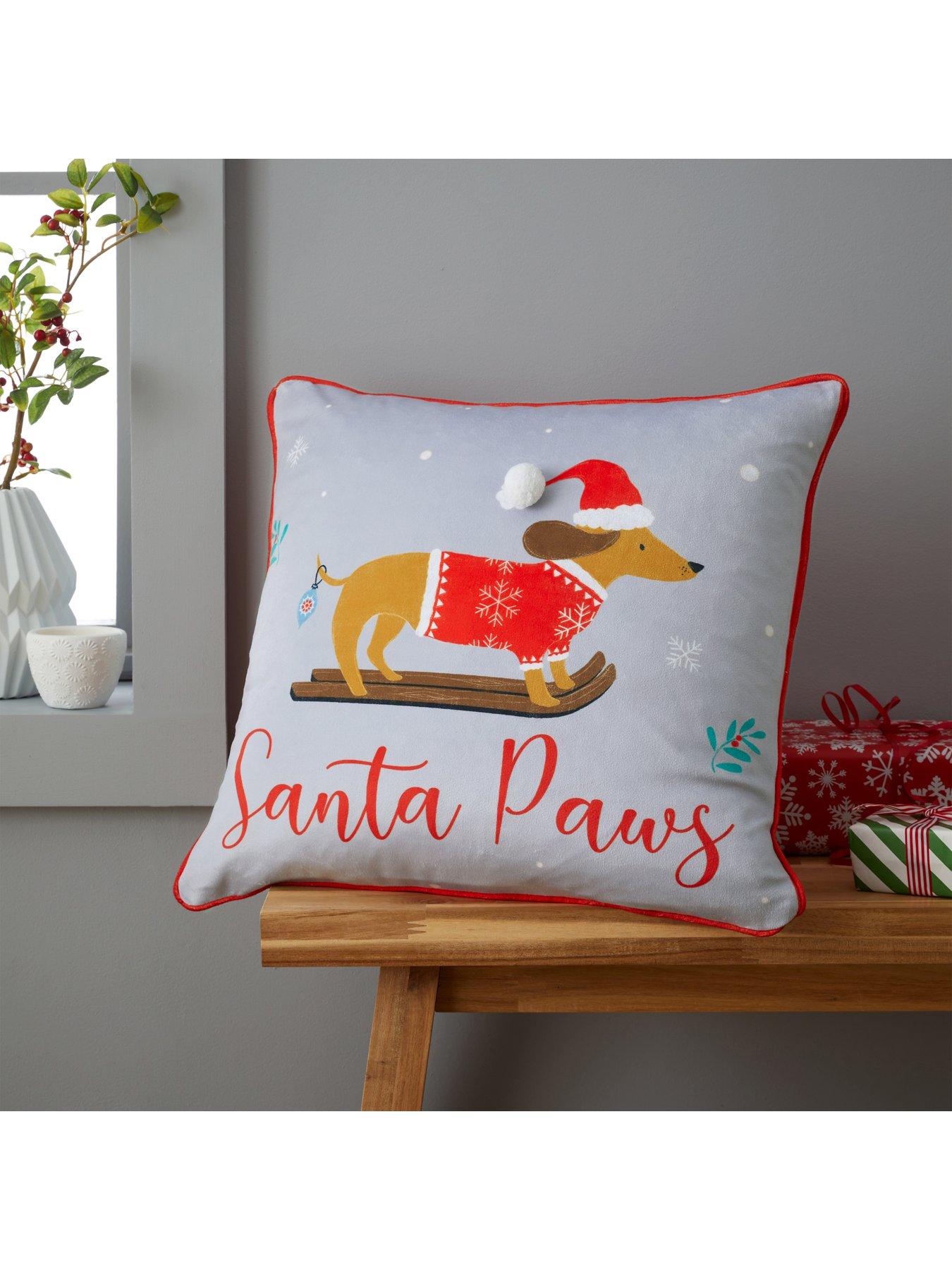 Product photograph of Catherine Lansfield Santa Paws Christmas Cushion - Grey from very.co.uk