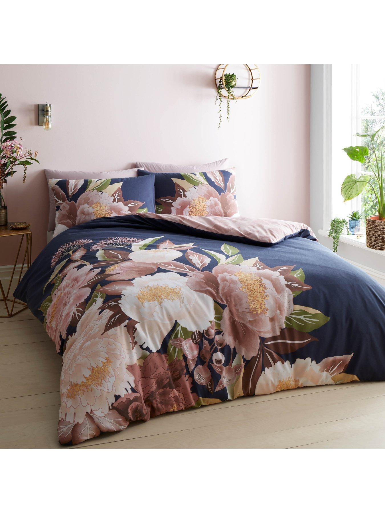 Product photograph of Catherine Lansfield Opulent Floral Reversible Duvet Cover Set - Navy from very.co.uk