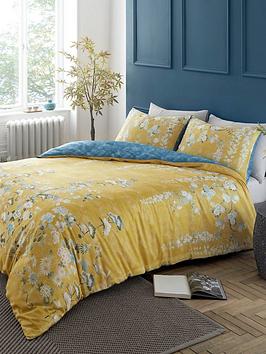 Product photograph of Hyperion Kohana Flowers 100 Cotton Sateen Duvet Cover Set In Yellow from very.co.uk