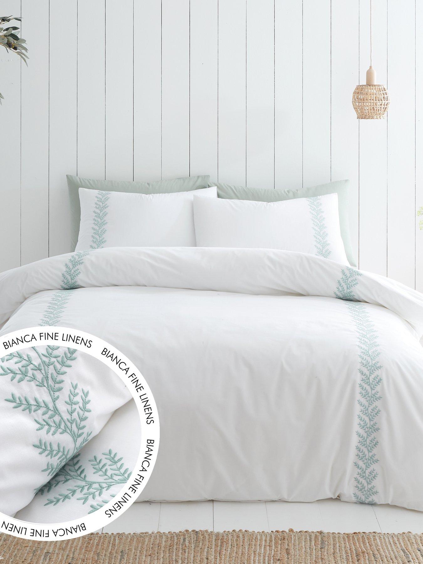 Product photograph of Bianca Fine Linens Embroidery Leaf 100 Cotton Duvet Cover Set from very.co.uk