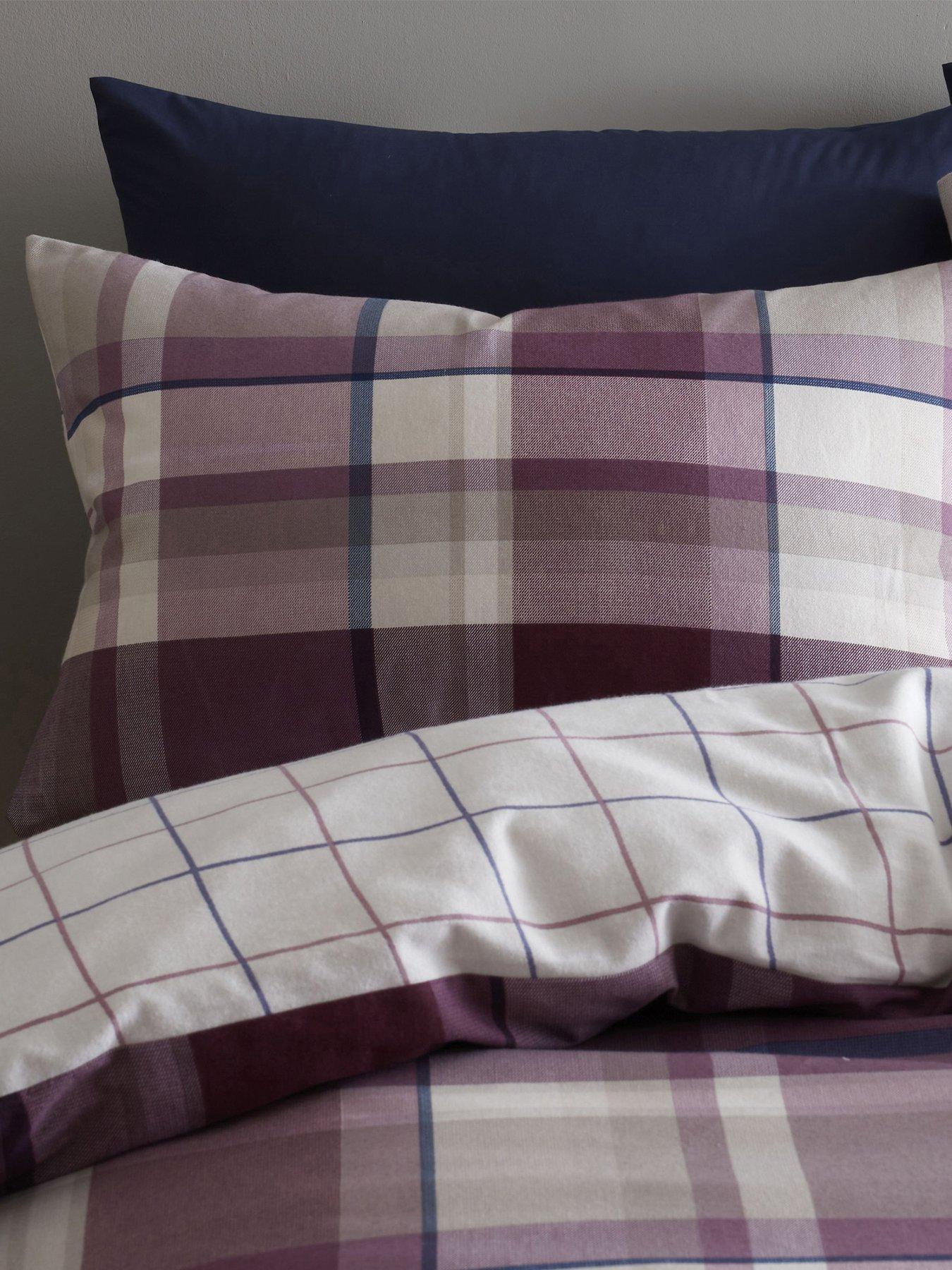 Product photograph of Catherine Lansfield Check Brushed Pillowcase Pair In Plum from very.co.uk