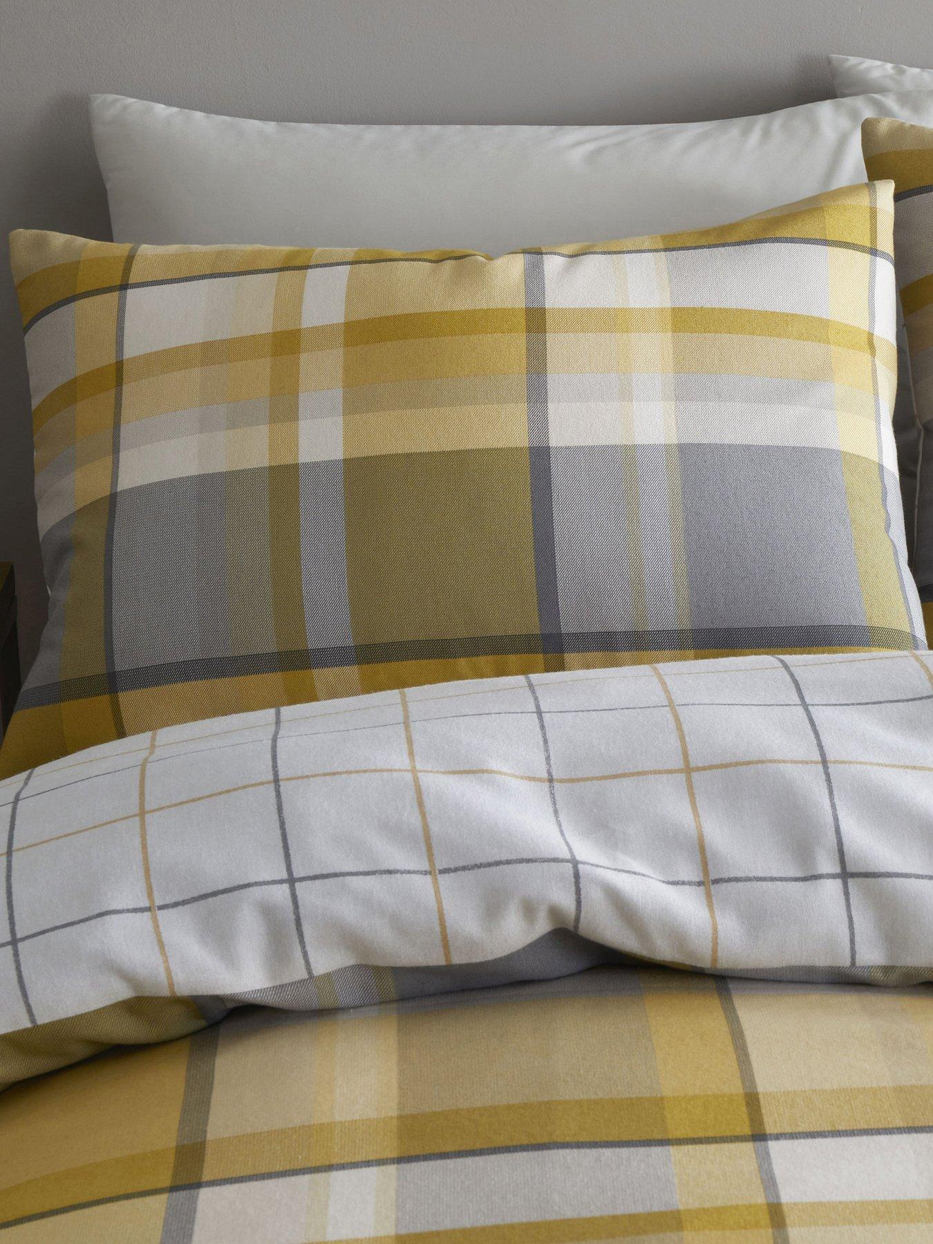 Product photograph of Catherine Lansfield Check Brushed Pillowcase Pair - Ochre from very.co.uk