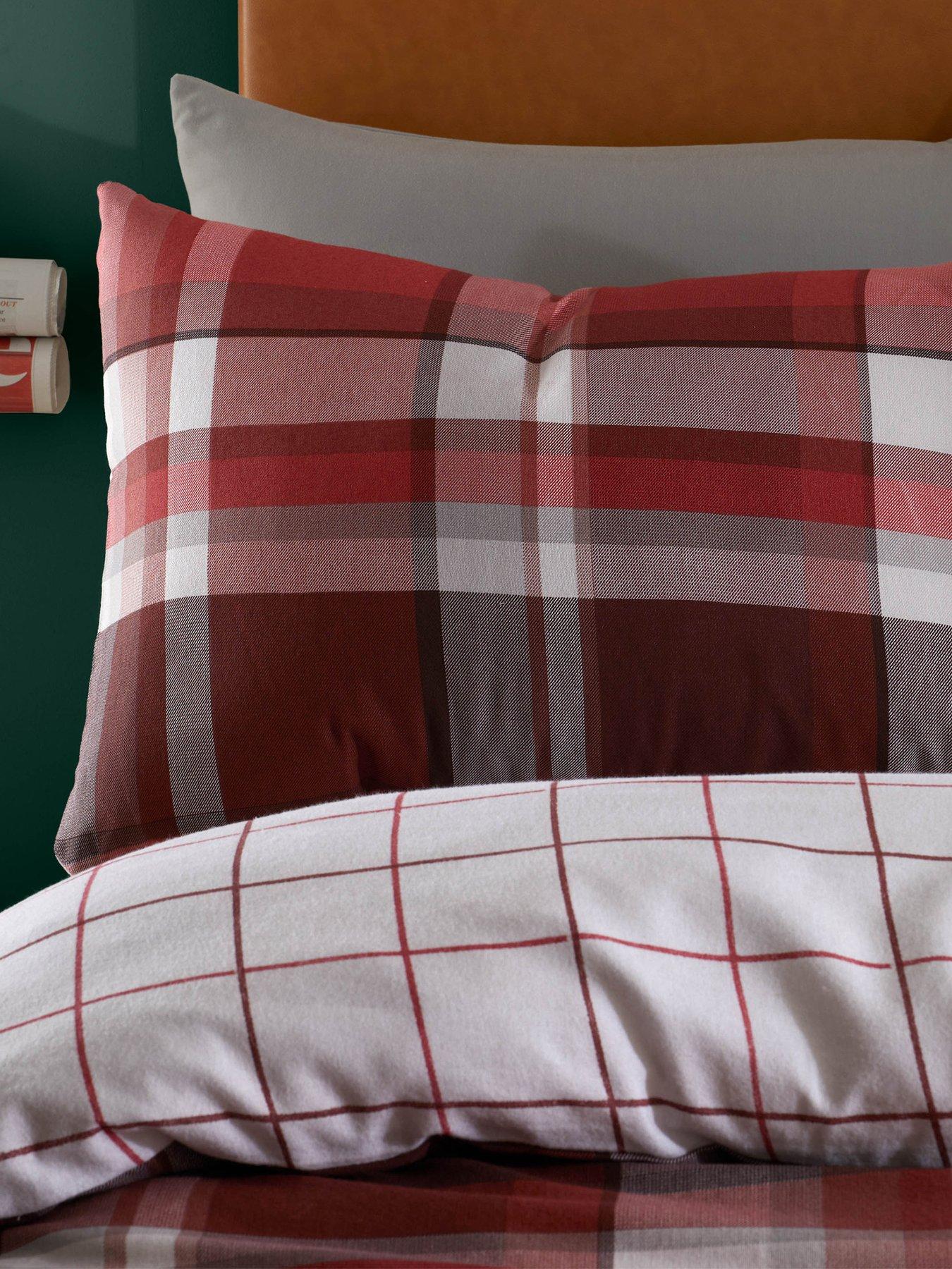 Product photograph of Catherine Lansfield Check Brushed Pillowcase Pair - Red from very.co.uk