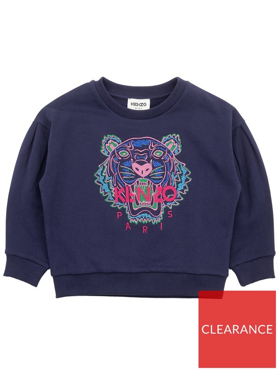 front image of kenzo-kids-tiger-logo-sweatshirt-navy