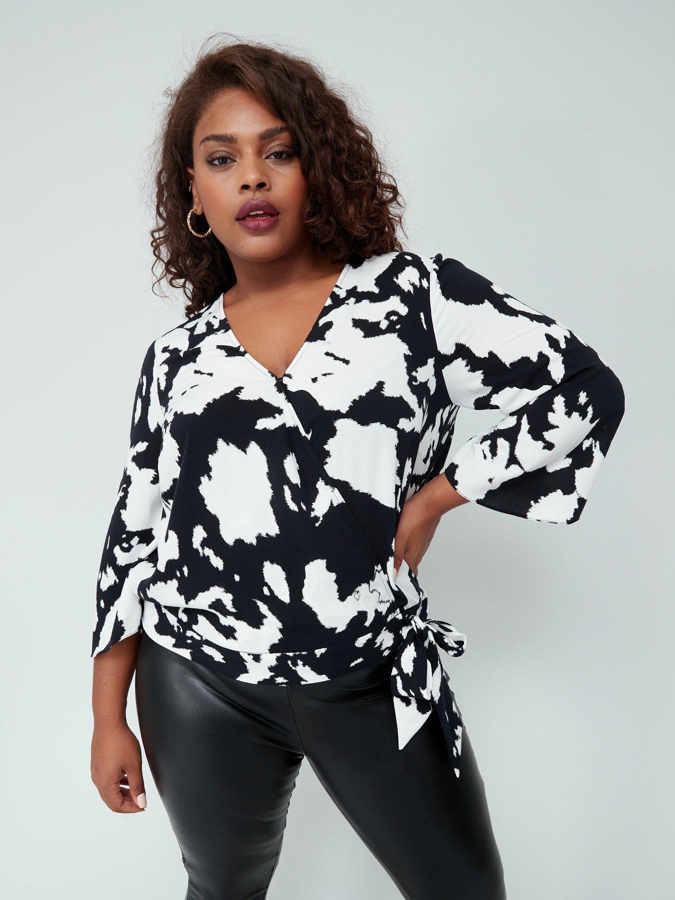 Womens Plus Size Tops 3/4 Sleeve Shirts for Women Summer Casual Print Tops Round Neck Loose Pullover Comfy Soft Blouses 