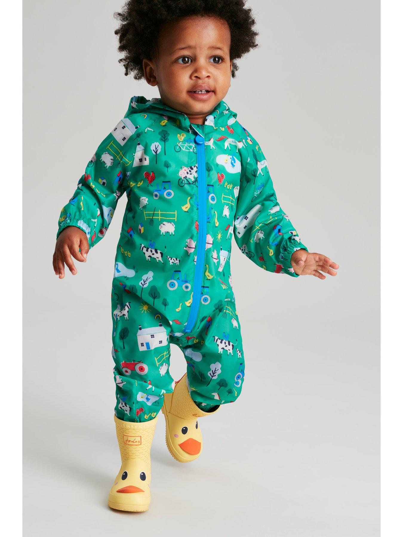 Joules Baby Boys Farm Print Puddlesuit Green very.co.uk