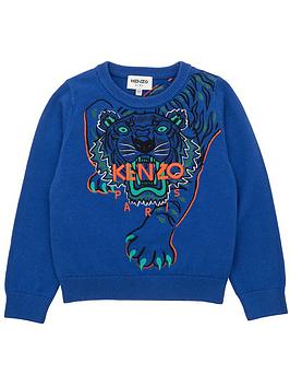 kenzo kids tiger logo sweatshirt - blue