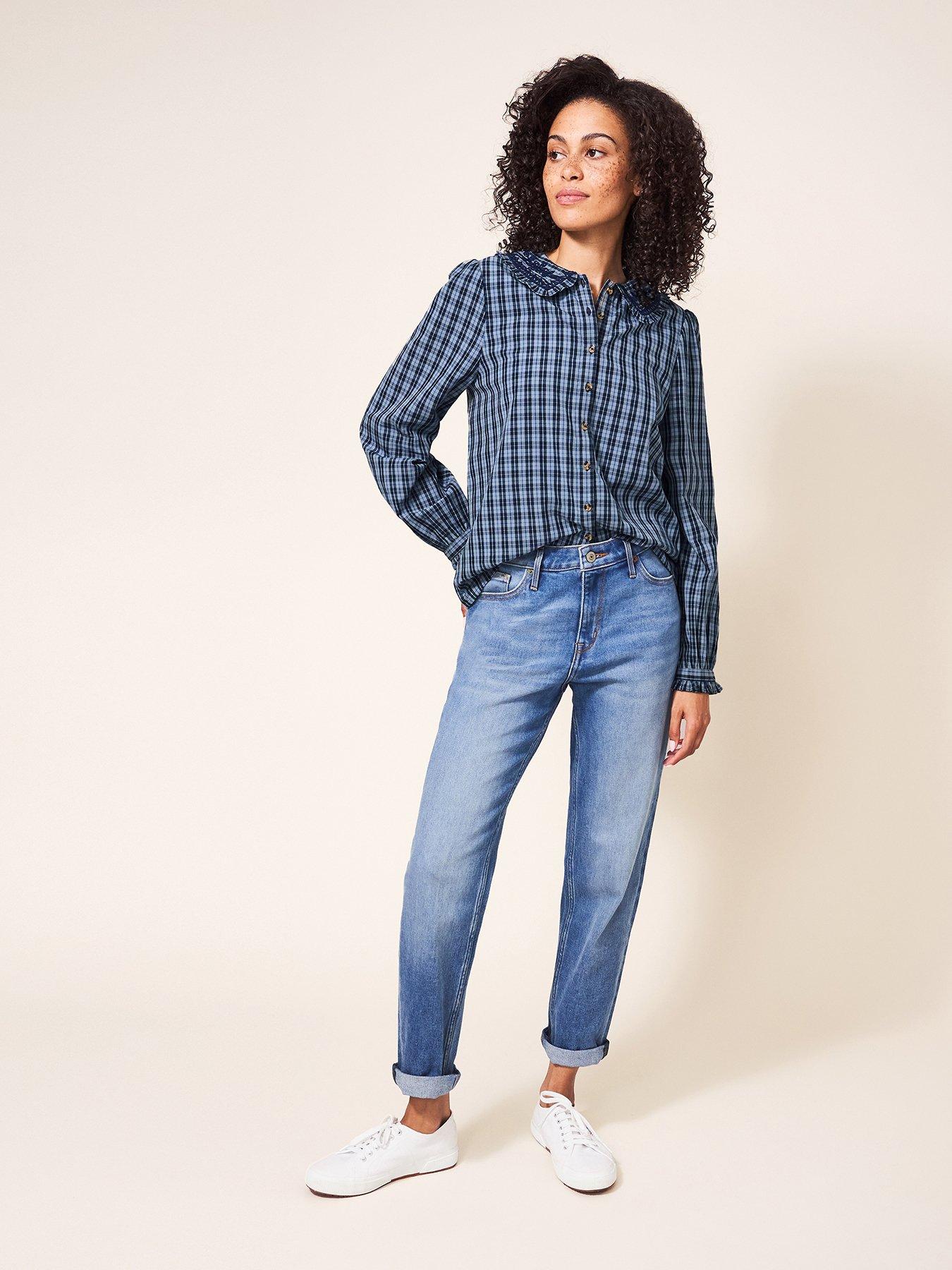 Darcy Embroidered Check Shirt-navy