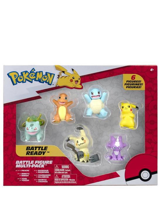 front image of pokemon-battle-figure-6-pack-withnbsppikachu-squirtle-charmander-bulbasaur-mimikyu-and-toxel
