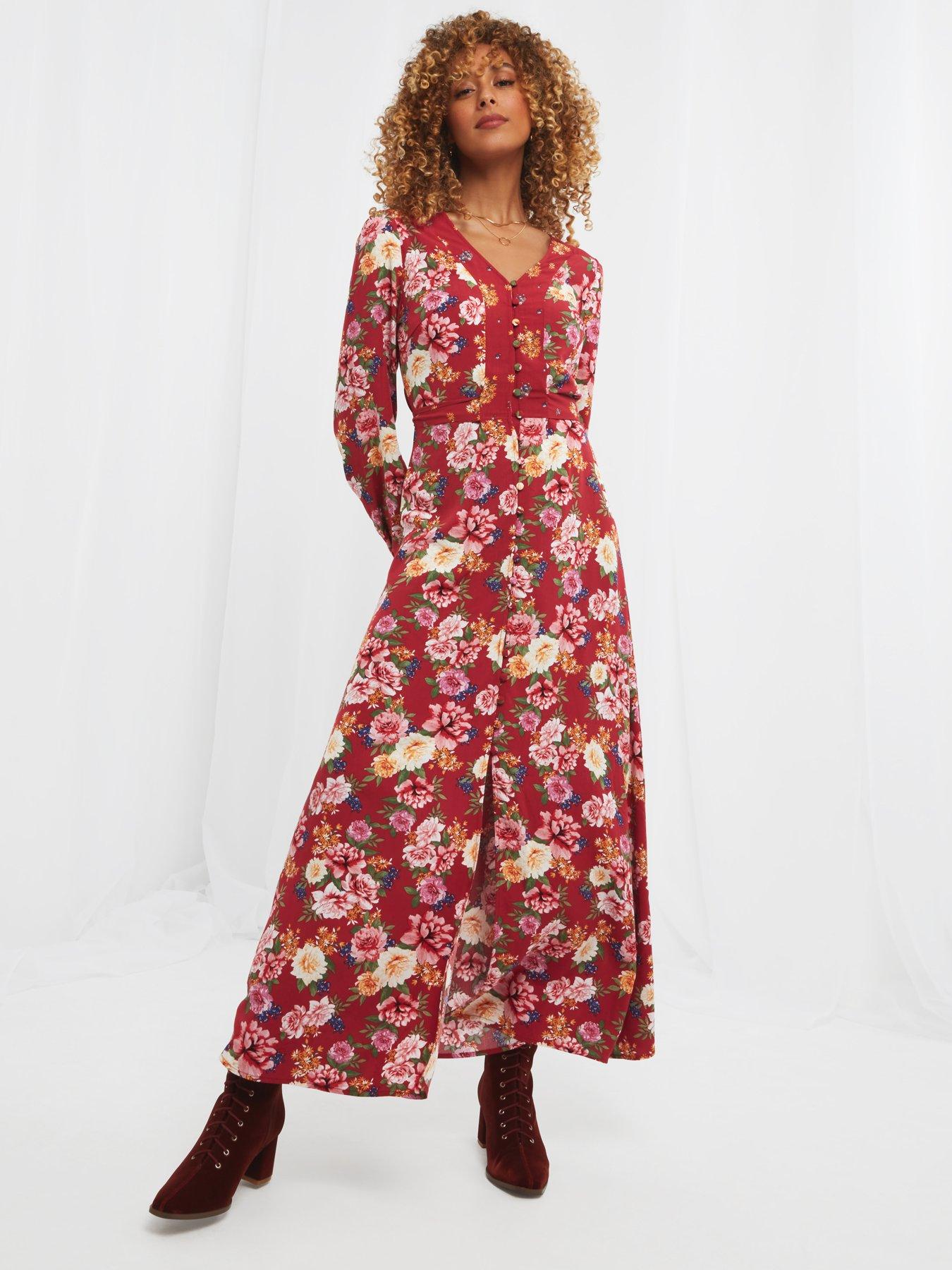 Maxi red floral outlet dress