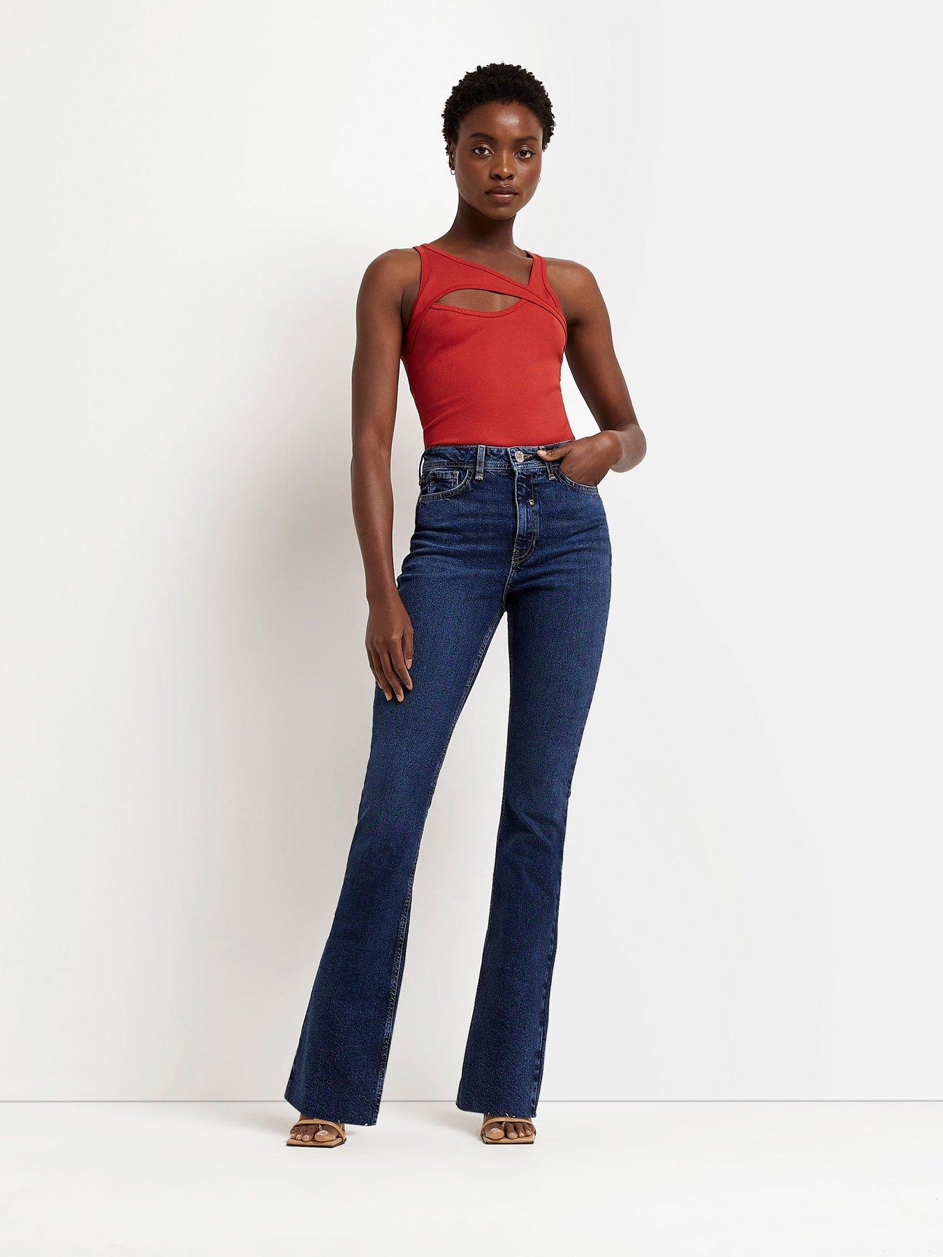 River Island High Rise Bum Sculpt Flare Patti Jean- Dark Denim