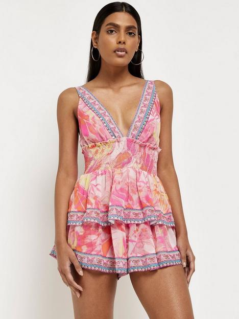 river-island-plunge-tiered-playsuit-pink