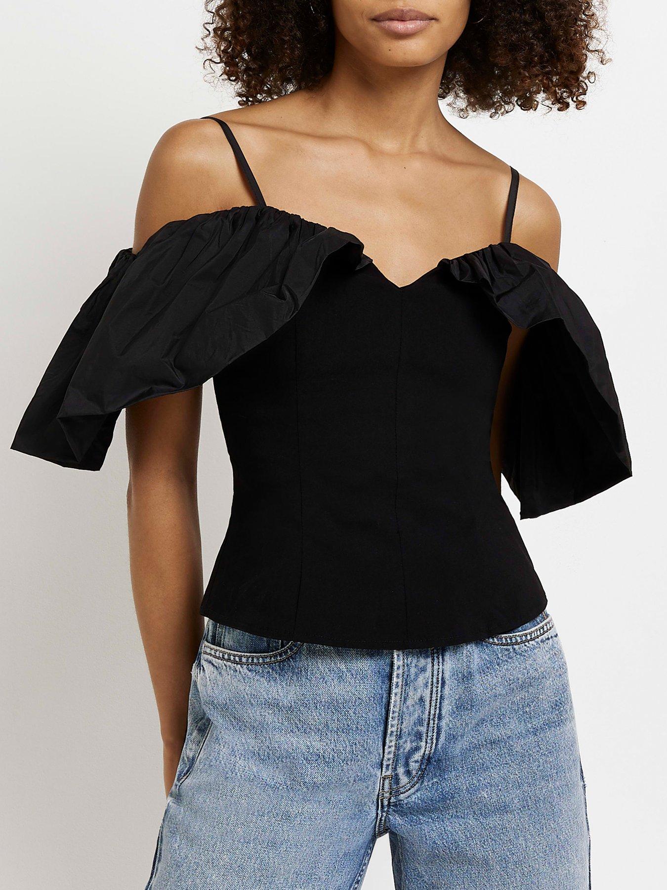 River Island Taffetta Bardot Top Black very