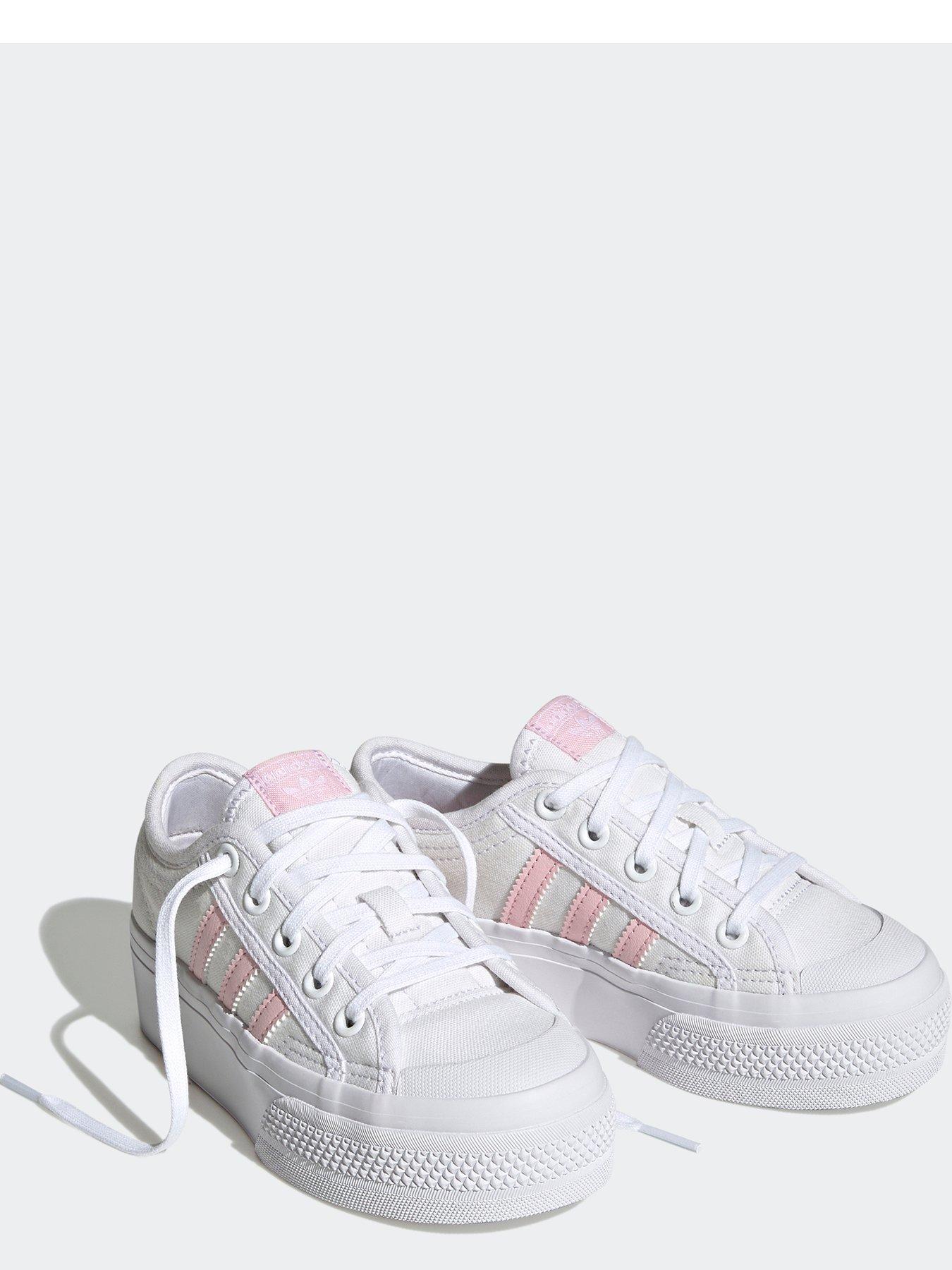 Adidas originals pink shop and white nizza trainers