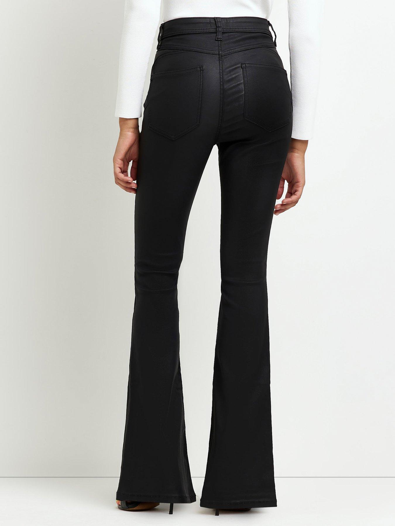 River Island High Rise Coated Sculpt Flare Jeans - Black | very.co.uk