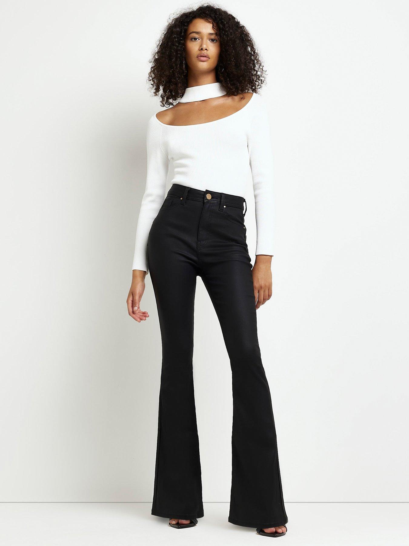 Coated High Waisted Flared Jeans