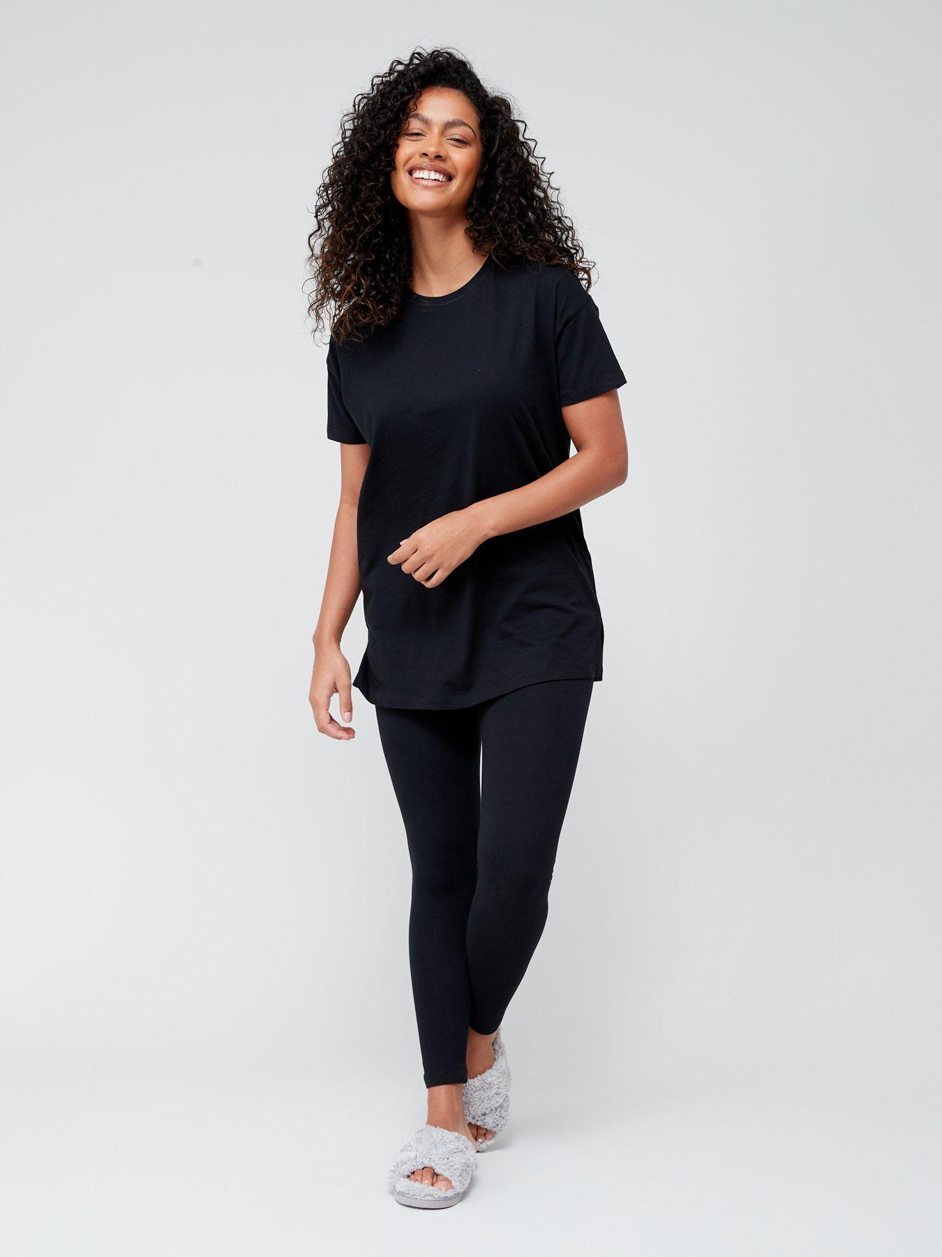 Everyday Longline T-shirt & Legging Lounge Pyjamas - Black