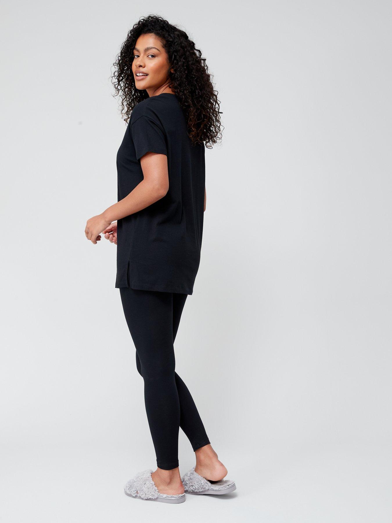 Everyday Longline T-shirt & Legging Lounge Pyjamas - Black