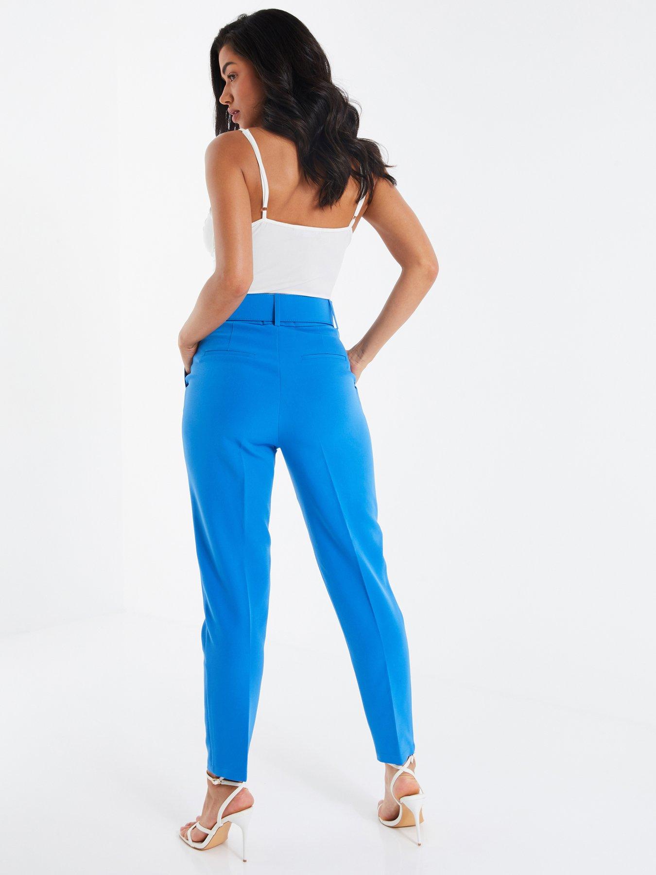 Pale blue high cheap waisted belted trousers